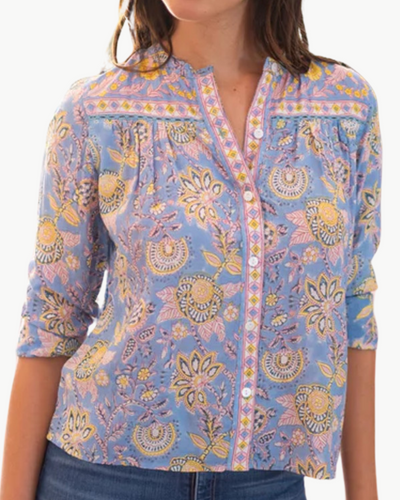 AUDRINA TOP IN BLUE YELLOW PRINT
