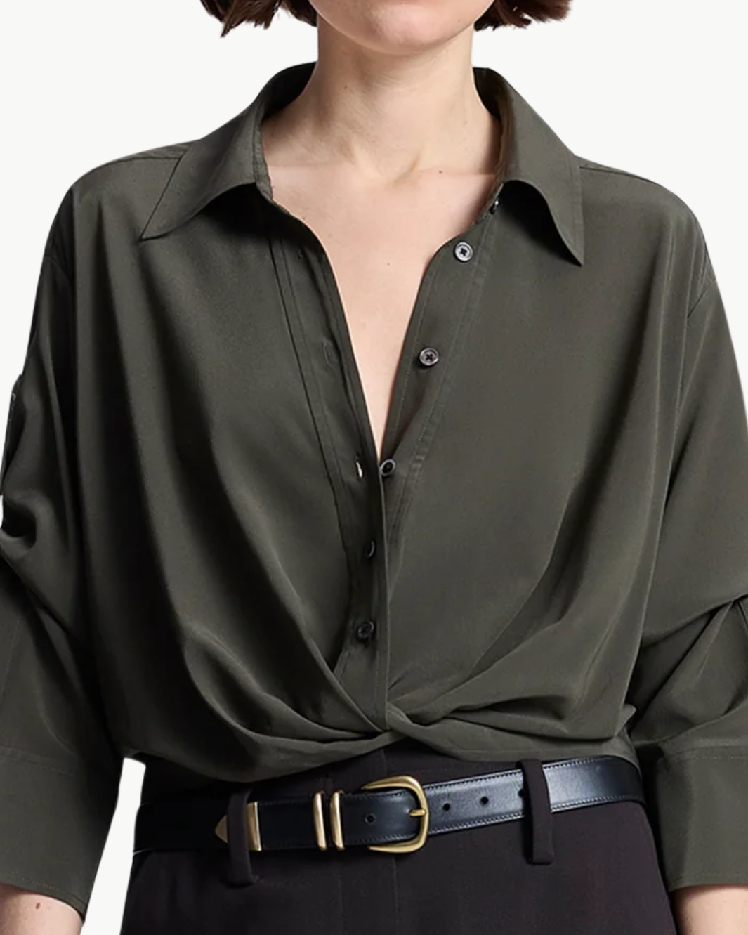 LEO SILK TOP IN OLIVE BROWN