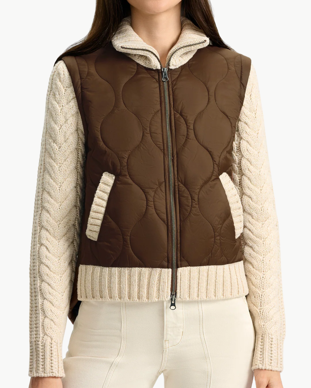PATRA MIXED MEDIA JACKET IN MOCHA/HEATHERED SAND