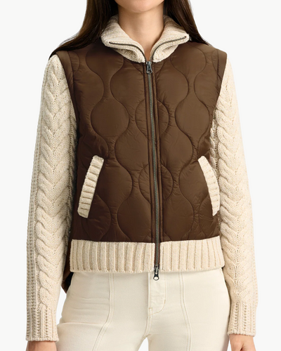 PATRA MIXED MEDIA JACKET IN MOCHA/HEATHERED SAND