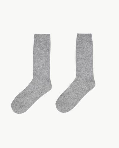 CASHMERE RIBBED SOCK IN GREY HEATHER