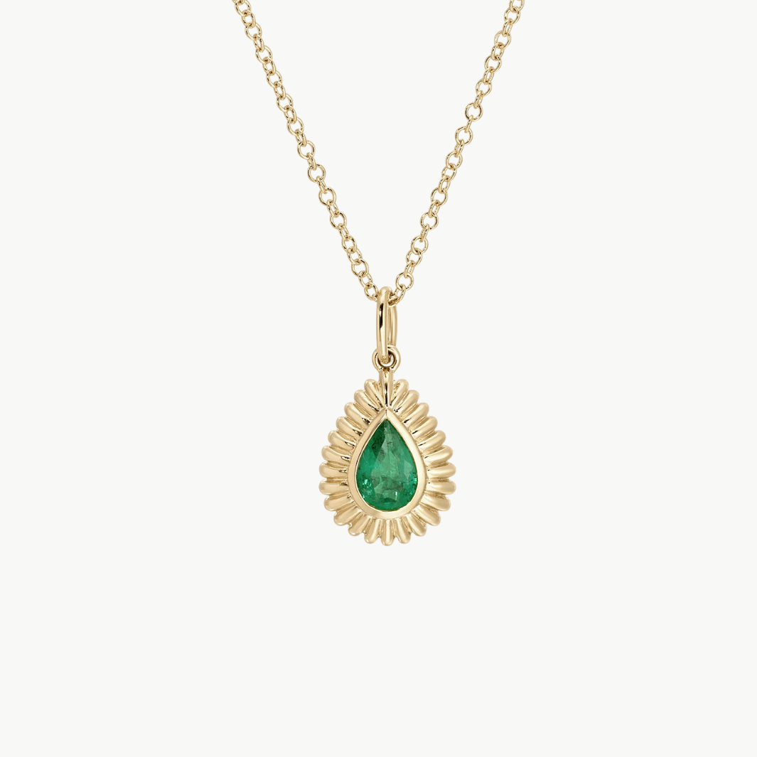 EF Collection FLUTED PEAR EMERALD NECKLACE IN 14K YELLOW GOLD at Romi Boutique