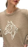 White & Warren CASHMERE BLEND HORSE EMBROIDERED CREW at Romi Boutique