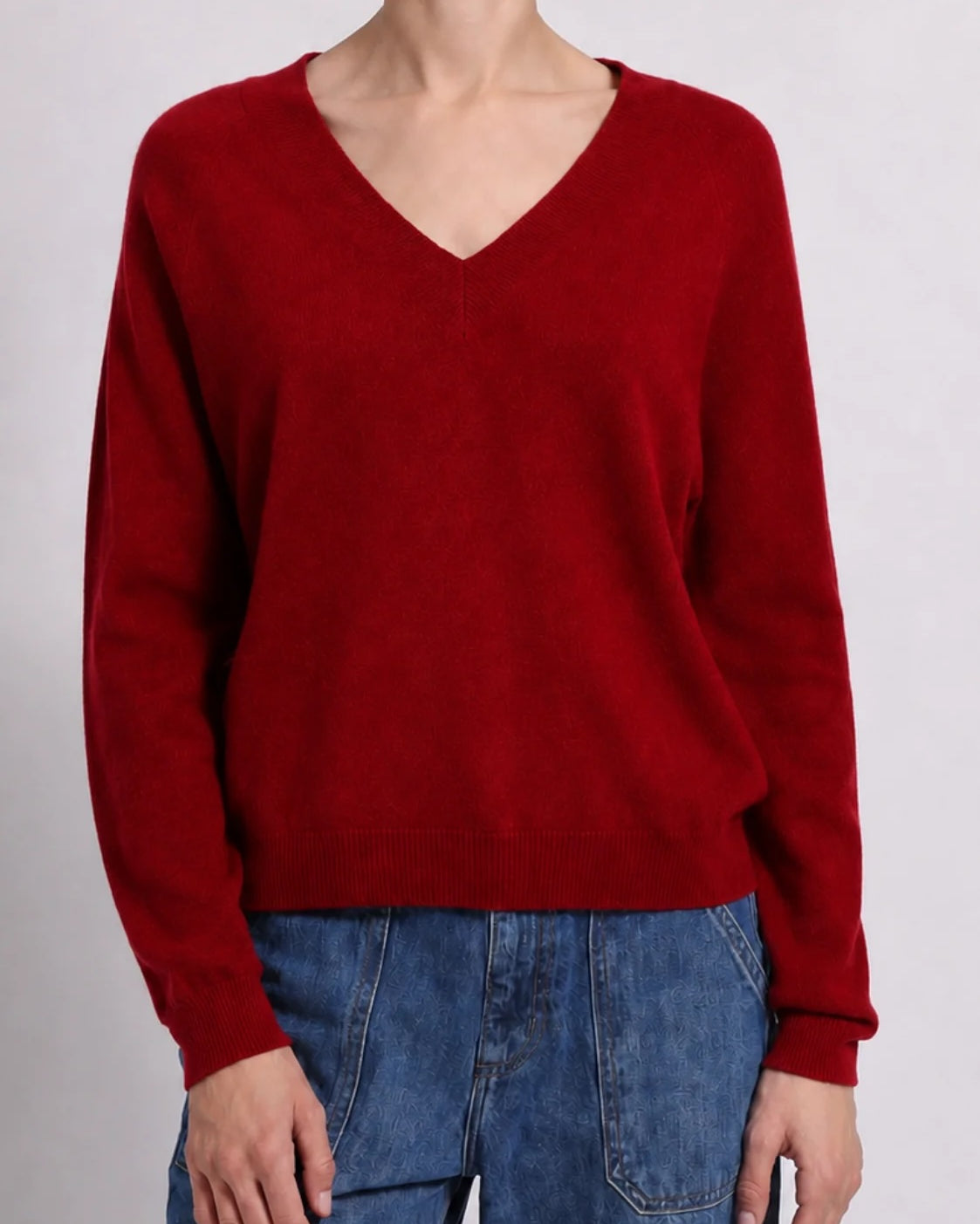 Cashmere Long Sleeve Shrunken V Neck