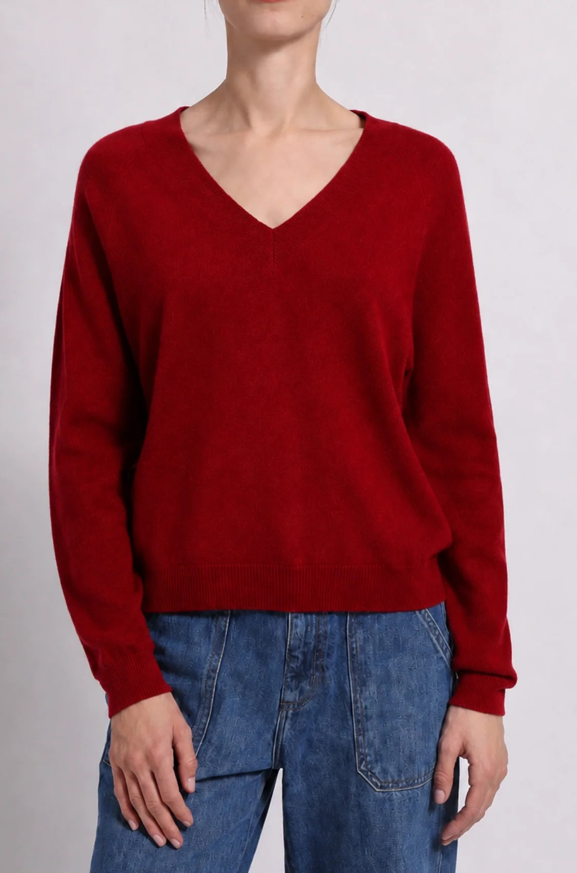 Minnie Rose Cashmere Long Sleeve Shrunken V Neck at Romi Boutique