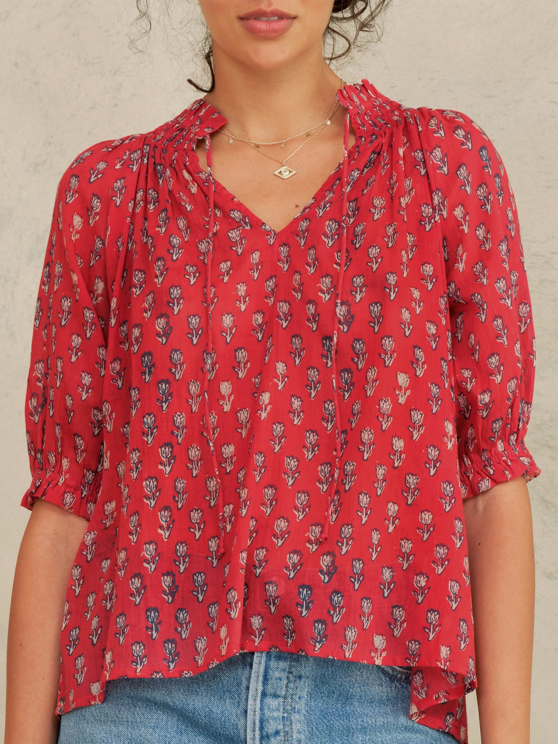 Mabe Ari Gathered Top at Romi Boutique