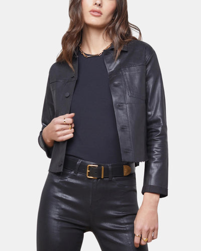 JANELLE COATED JACKET IN SATURATED BLACK - Romi Boutique