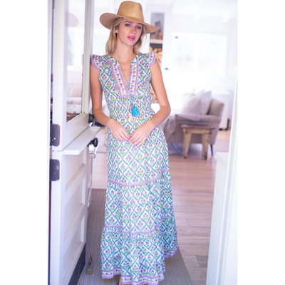 LOLA MAXI DRESS IN TURQUOISE PURPLE DIAMOND