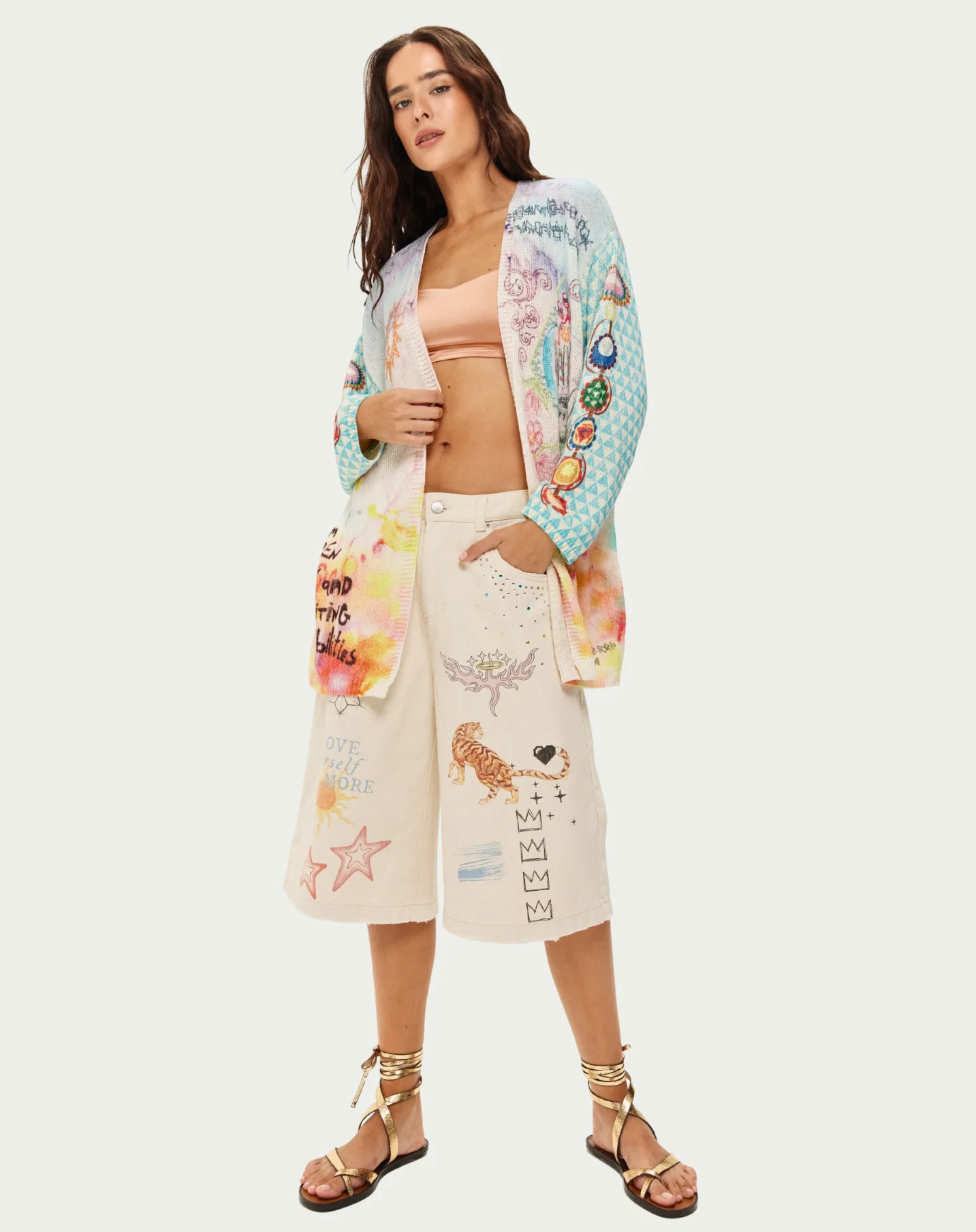 Me369 MYKONOS PRINTED CARDIGAN at Romi Boutique