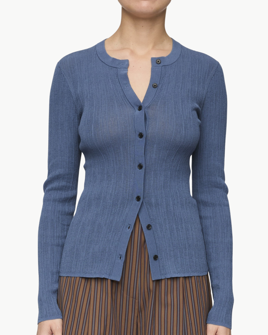 FISHER COTTON KNIT CARDIGAN IN STEEL BLUE