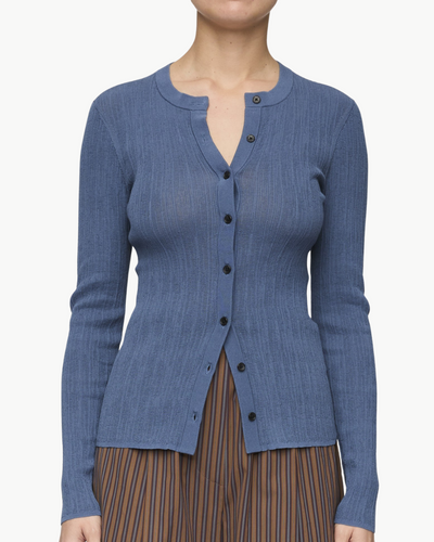 FISHER COTTON KNIT CARDIGAN IN STEEL BLUE