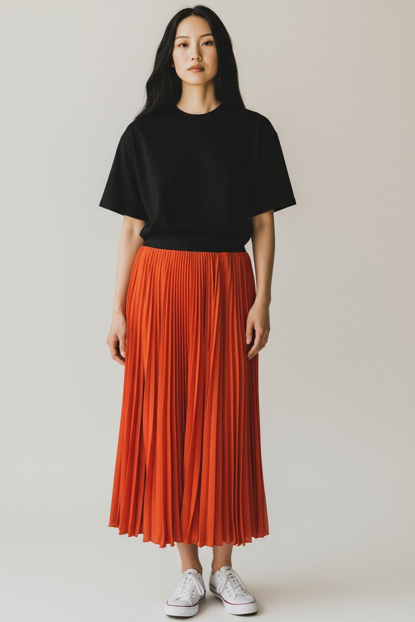 SATIN CREPE SKIRT IN RUST