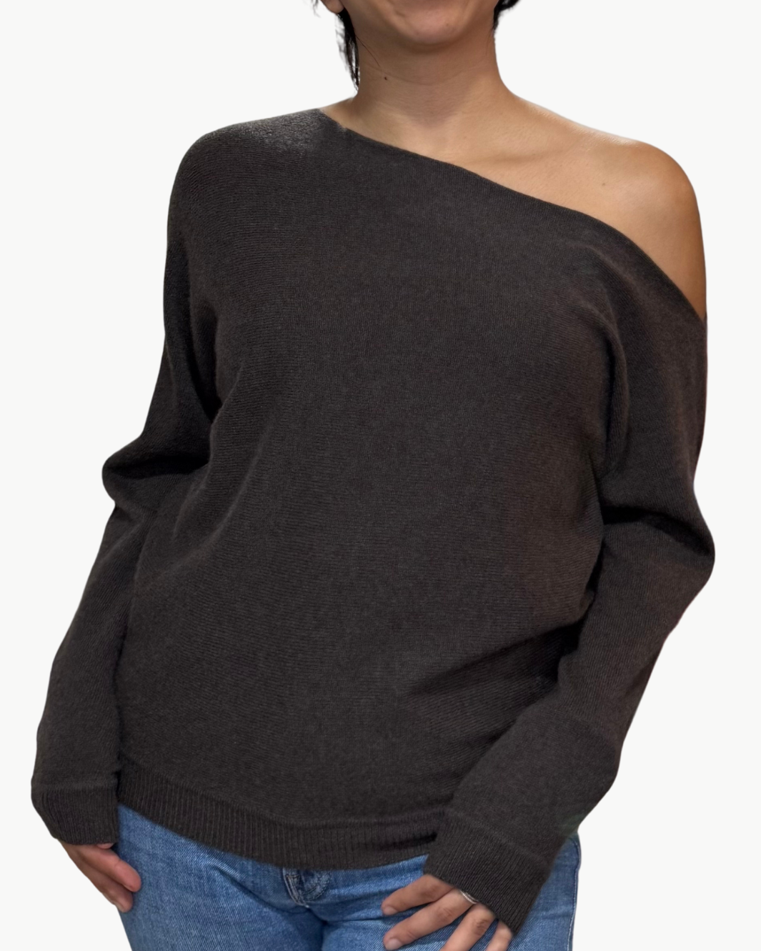 CASHMERE OFF THE SHOULDER TOP IN BRAZIL NUT by Minnie Rose - Romi Boutique