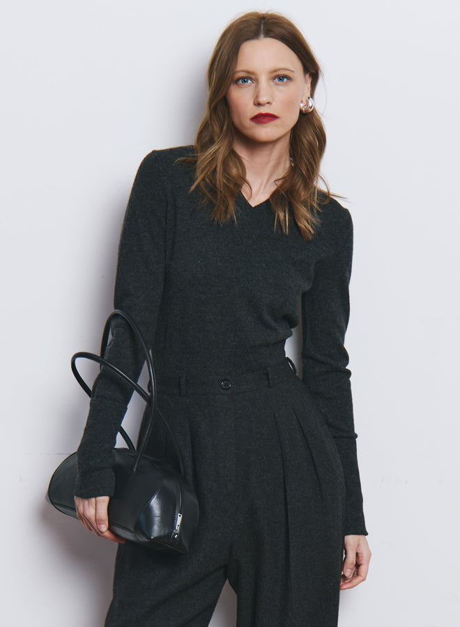 V NECK WITH HIGH CUFFS IN INK - Romi Boutique