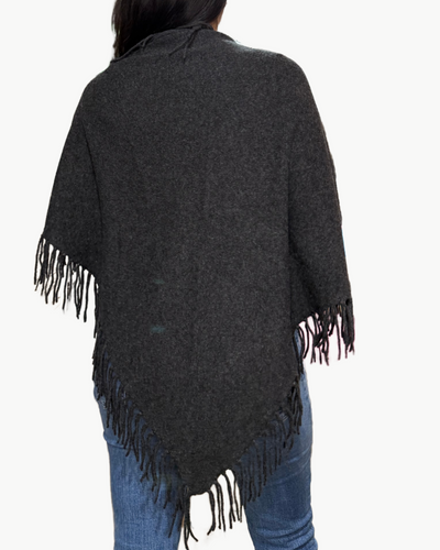 CASHMERE FRINGE SHAWL IN CHARCOAL GREY