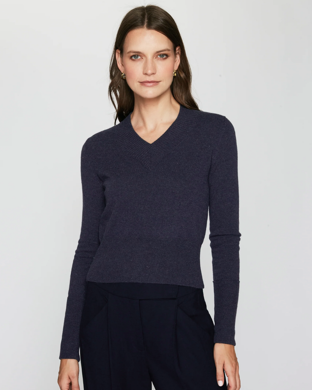 V NECK WITH HIGH CUFFS IN INK - Romi Boutique