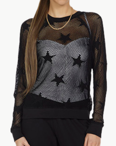 DAHL MESH RAGLAN PULLOVER IN BLACK