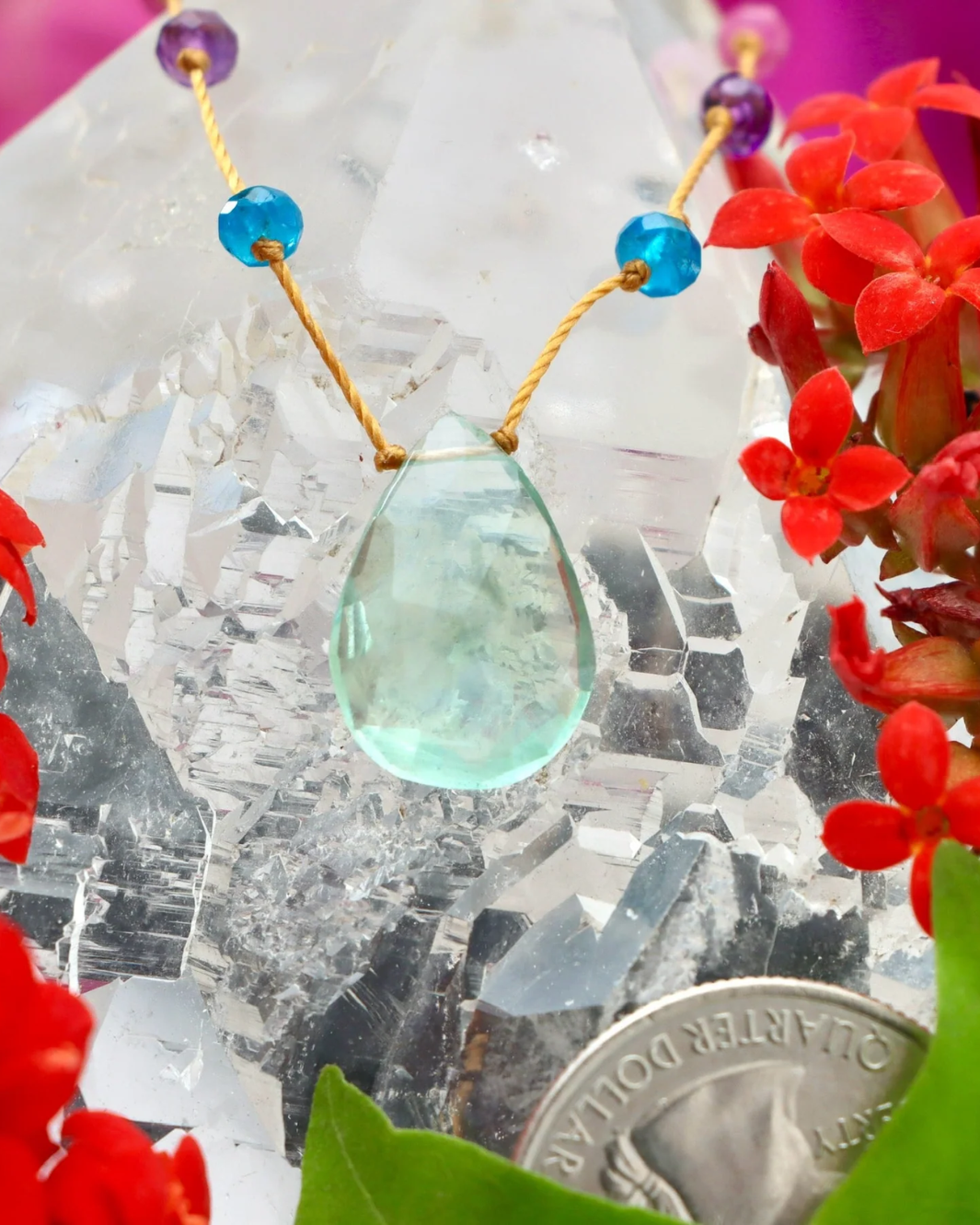 GREEN FLUORITE NECKLACE IN RAINBOW DROP