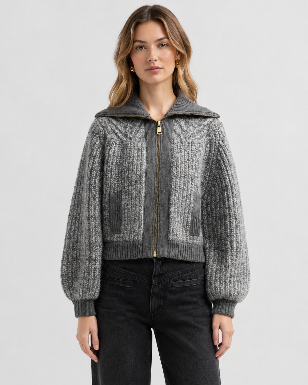 Rabel Wool Blend Zip Up Cardigan