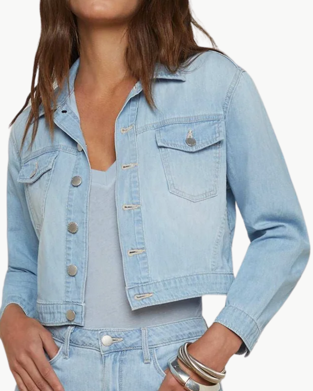 L'Agence KODA CROPPED CHAMBRAY JACKET at Romi Boutique