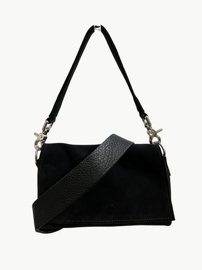 MADISON SHOULDER BAG IN BLACK SUEDE