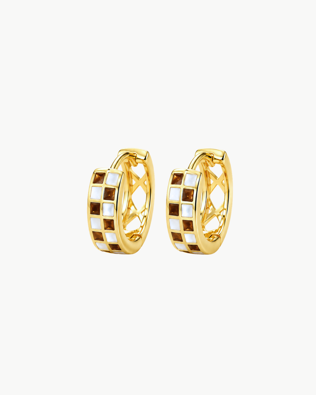 Romi Brown & White Checkered Hoops at Romi Boutique