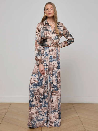 TYLER SILK BLOUSE IN TAN MULTI WESTERN TOILE