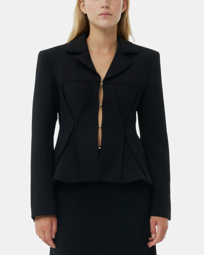 BONDED CREPE FITTED BLAZER IN BLACK - Romi Boutique