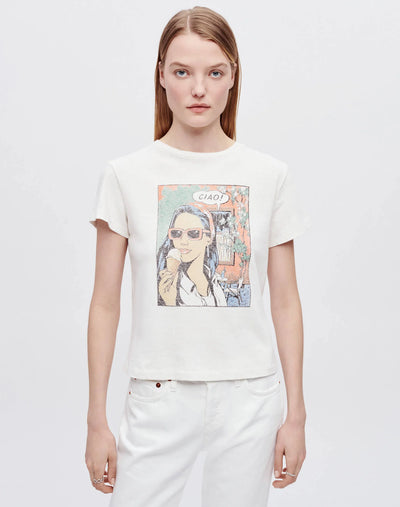 CLASSIC "CIAO" TEE IN VINTAGE WHITE - Romi Boutique