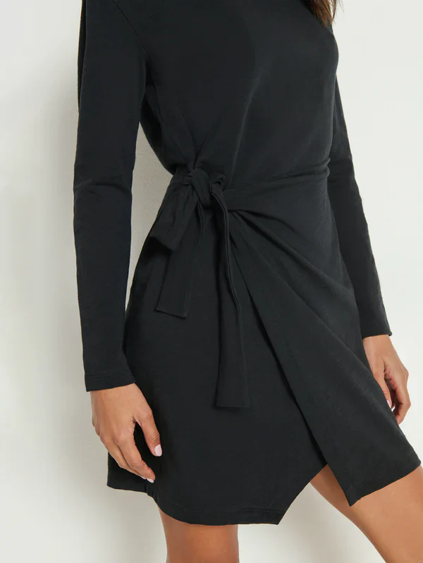 TAYLOR WRAP MINI DRESS IN JET BLACK