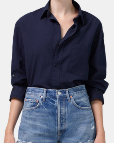 KAYLA SHRUNKEN SHIRT IN NAVY - Romi Boutique