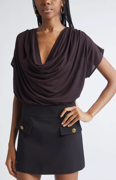 DOROTHY KNIT COWL NECK TOP IN BLACKBERRY