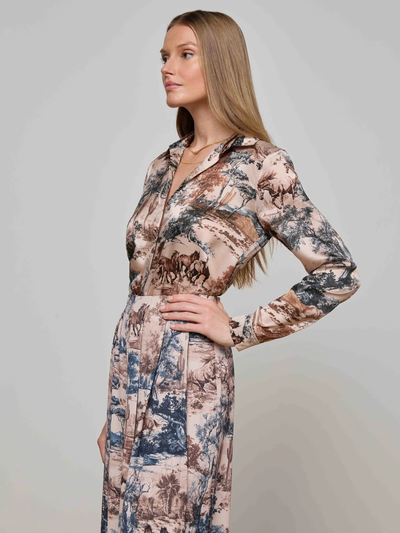 TYLER SILK BLOUSE IN TAN MULTI WESTERN TOILE