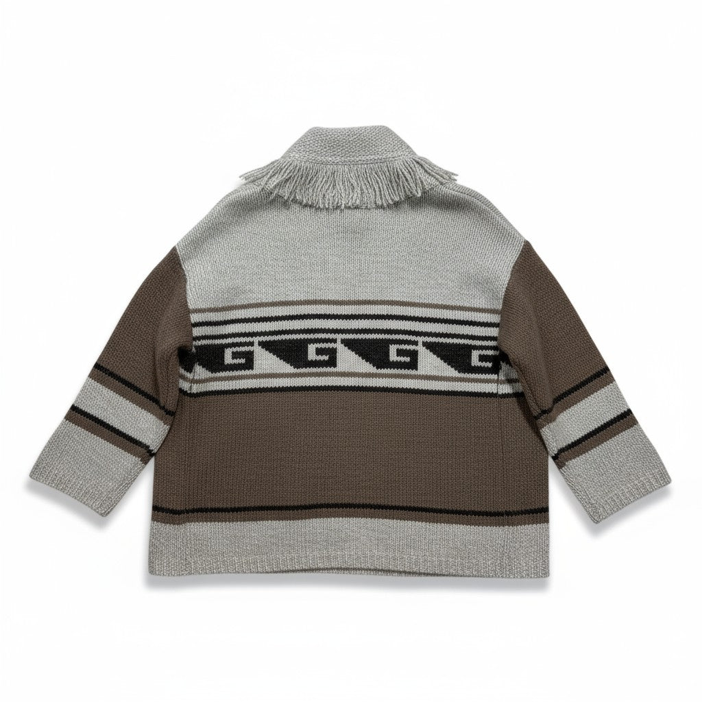 SOUTHWEST FRINGED SHAWL COLLAR THROW IN BROWNIE NEUTRAL COMBO - Romi Boutique