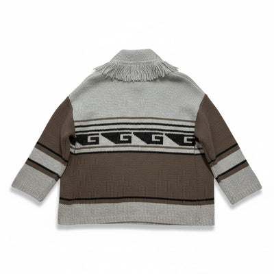 SOUTHWEST FRINGED SHAWL COLLAR THROW IN BROWNIE NEUTRAL COMBO - Romi Boutique