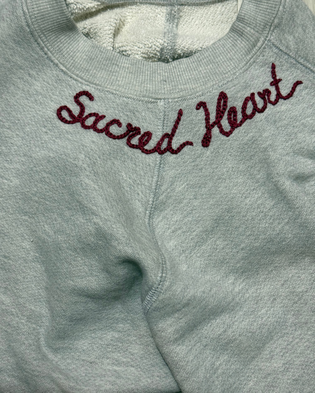 I Stole My Boyfriend's Shirt SACRED HEART CREW SWEATSHIRT IN GREY/MAROON at Romi Boutique