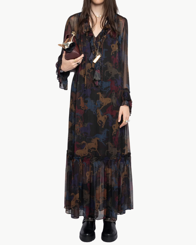 RALICEL HORSES DRESS IN DARK CHOCOLATE