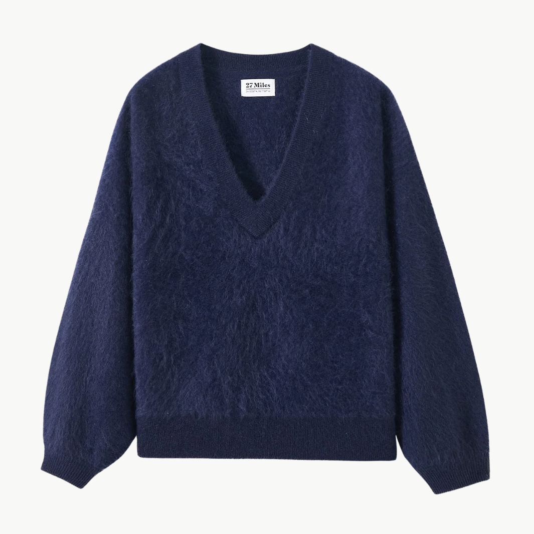 27 Miles Sue Fuzzy Cashmere V-Neck Pullover at Romi Boutique