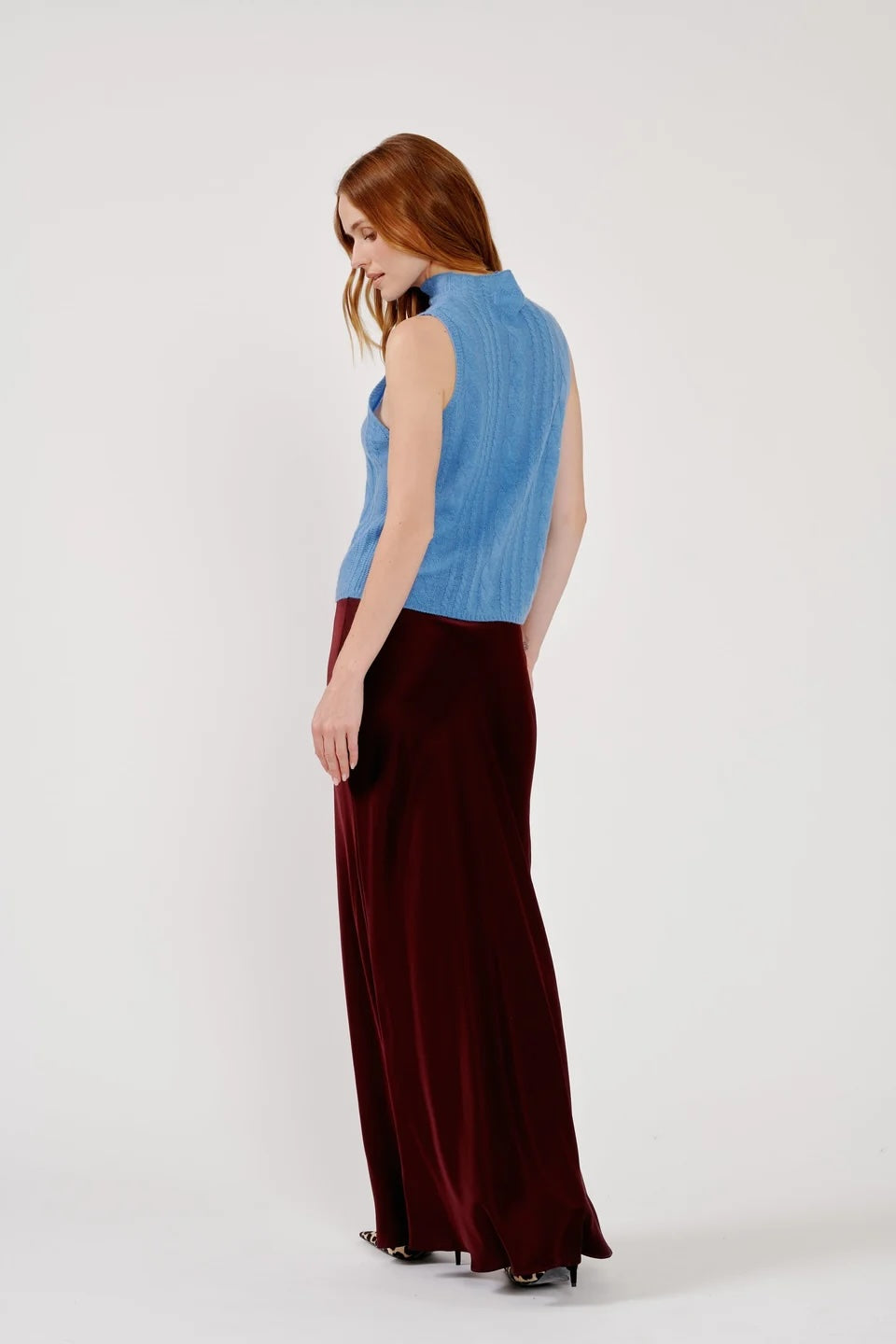 Salvia Sleeveless Cable Turtleneck Shell