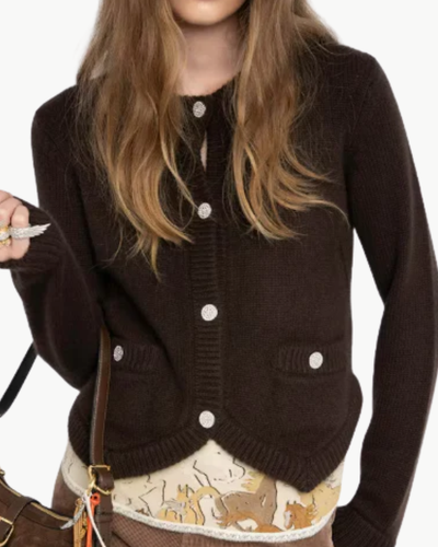 WESTIA CASHMERE CARDIGAN IN DARK CHOCOLATE