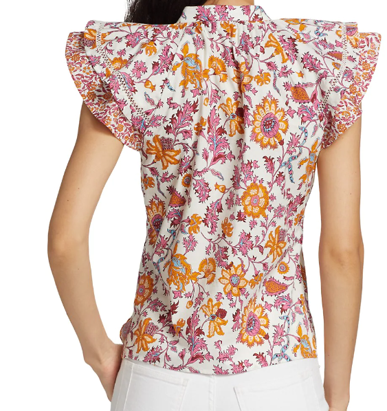 NAJAH FLORAL COTTON TOP IN MARIGOLD LILAC - Romi Boutique