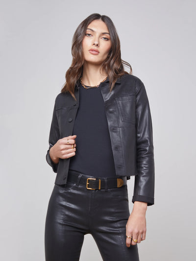 JANELLE COATED JACKET IN SATURATED BLACK - Romi Boutique