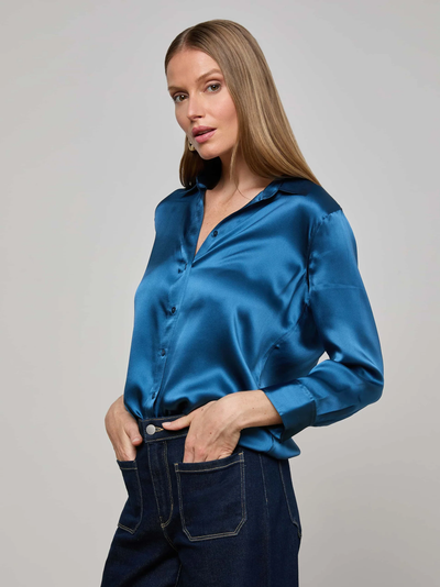 DANI 3/4 SLEEVE BLOUSE IN STONE BLUE
