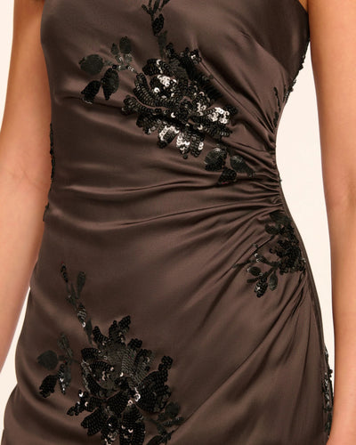 SHARON STRAPLESS EMBELLISHED MIDI DRESS IN BOHO BROWN