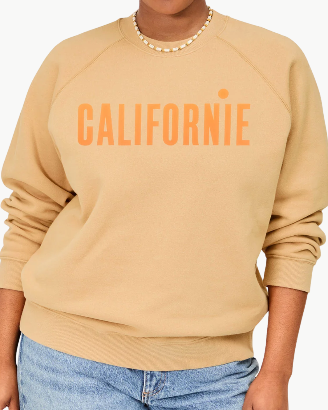 SWEATSHIRT IN SAND WITH NEON ORANGE PRINTED CALIFORNIE