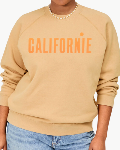 SWEATSHIRT IN SAND WITH NEON ORANGE PRINTED CALIFORNIE