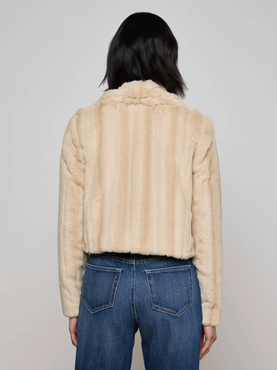 DAVY FAUX FUR JACKET IN LATTE STRIPED FUR