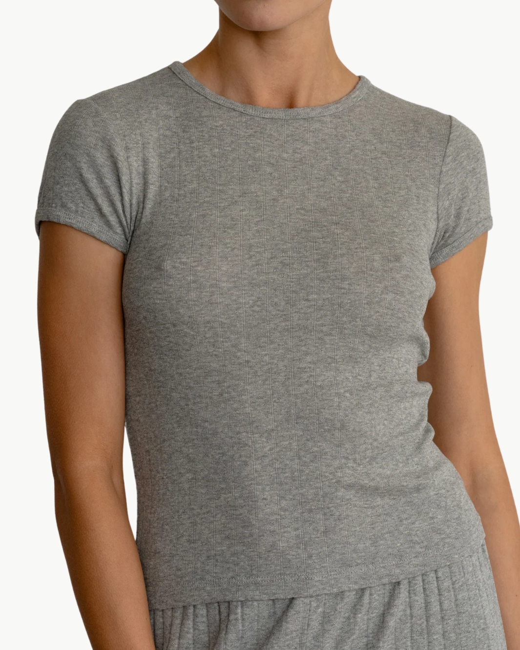 THE POINTELLE BABY TEE IN HEATHER GREY
