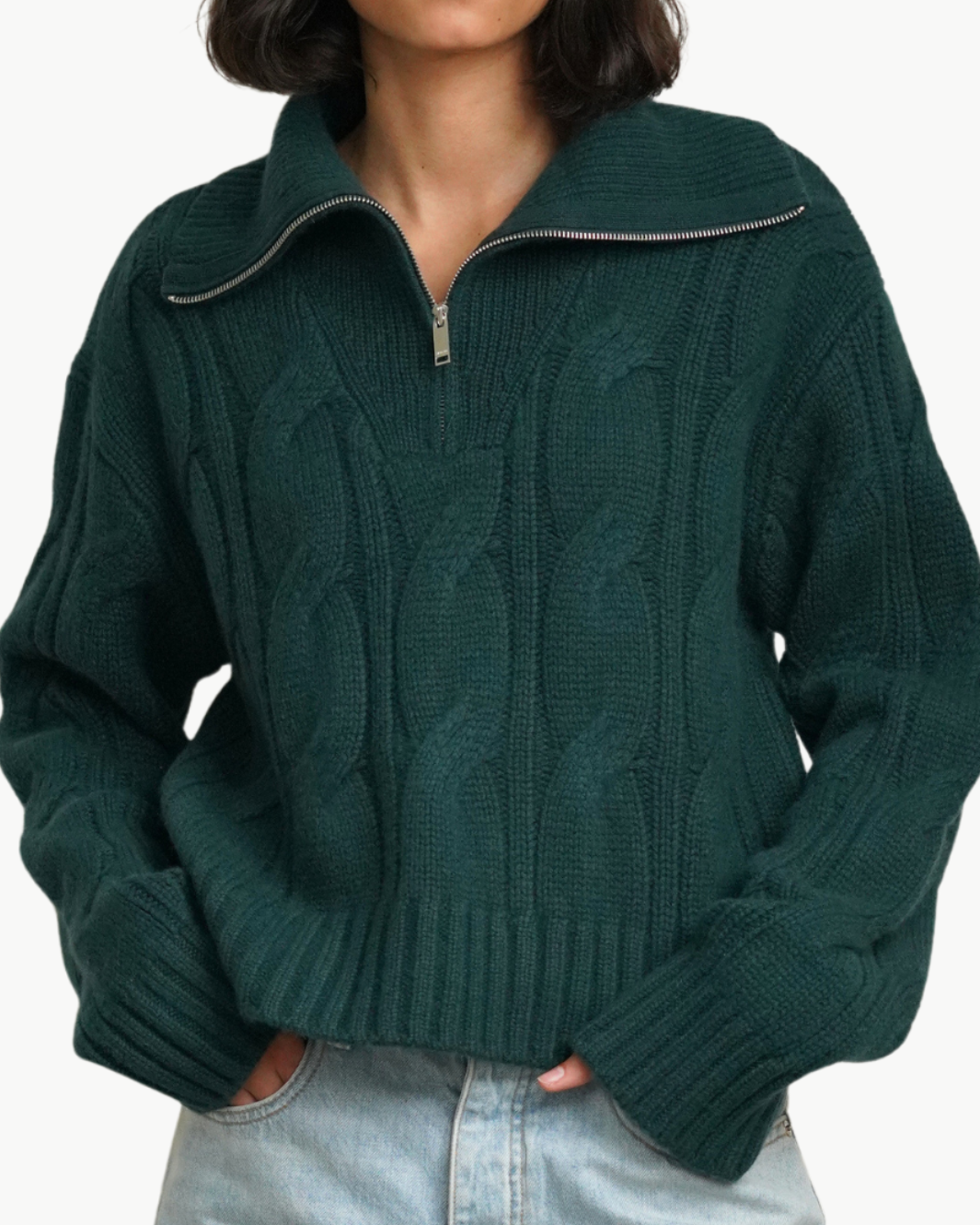 ESME HALF ZIP CABLE SWEATER IN SACRAMENTO