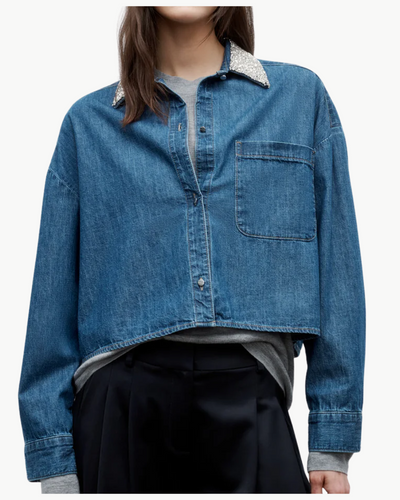 MY EX'S DENIM SHIRT W/ CRYSTAL COLLAR IN PARIS - Romi Boutique